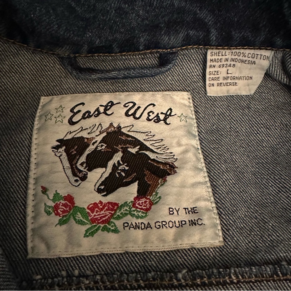 Vintage East West 80s 90s Sequin Floral Embellished Cotton Denim Jacket Sz L - Picture 5 of 10